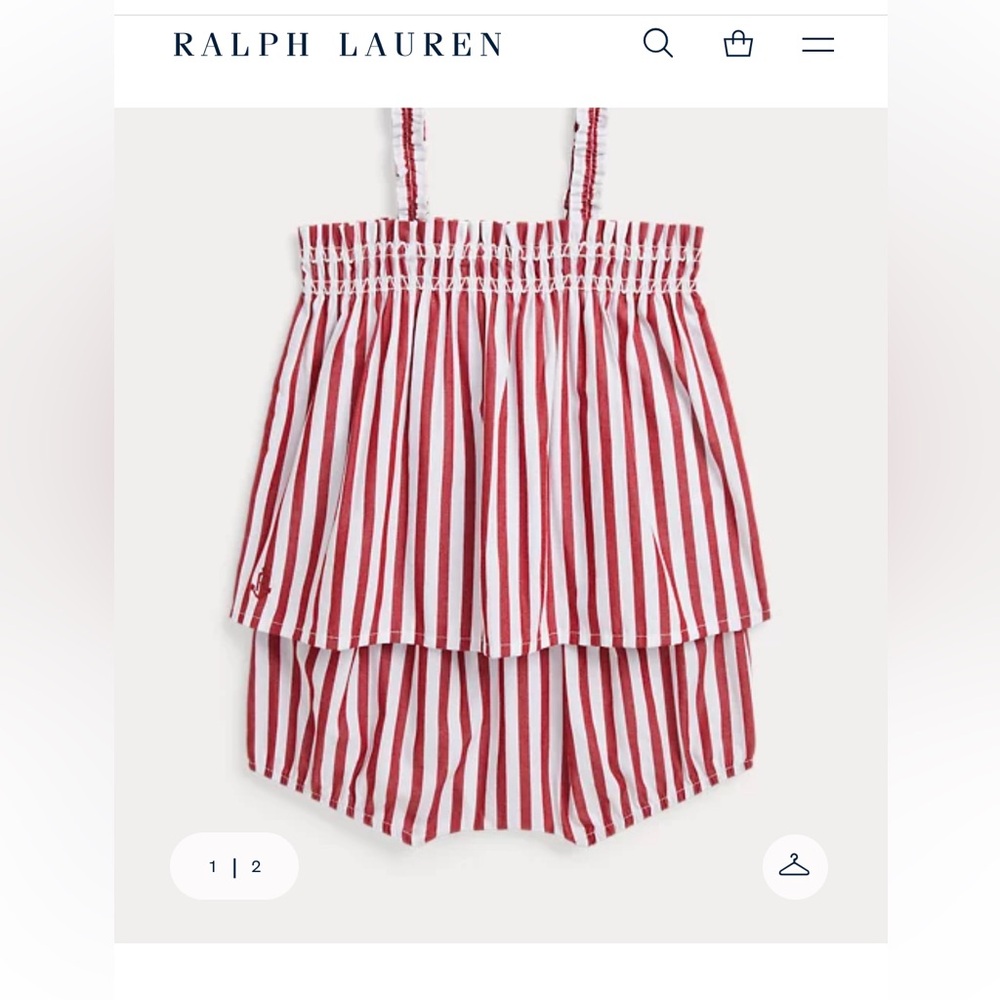 Ralph Lauren Striped Cotton Poplin Top & Bloomer Set, Baby Girl, 3 months